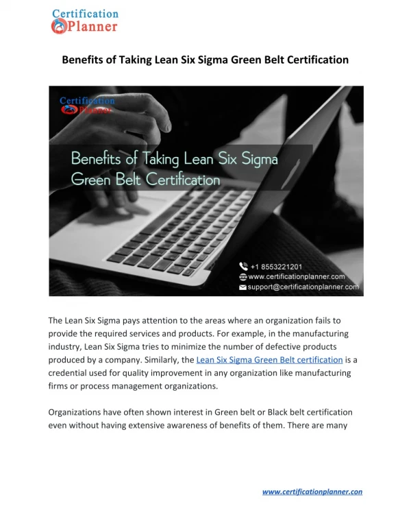 Benefits of Taking Lean Six Sigma Green Belt Certification