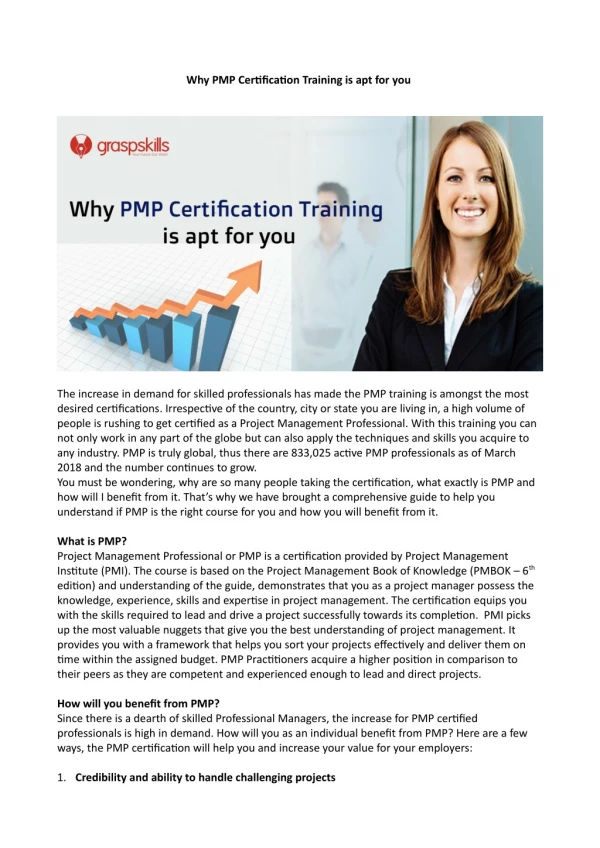 WHY PMP CERTIFICATION TRAINING IS APT FOR YOU
