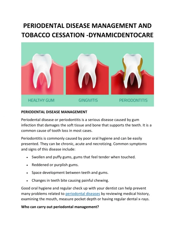 PERIODENTAL DISEASE MANAGEMENT AND TOBACCO CESSATION -DYNAMICDENTOCARE