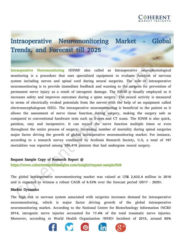 Intraoperative Neuromonitoring Market - Global Trends, and Forecast till 2025