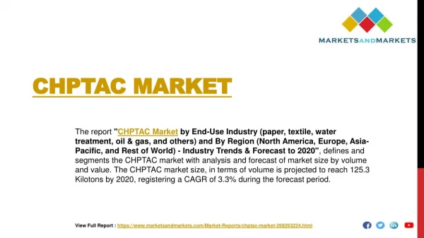 CHPTAC Market worth 218.9 Million USD by 2020