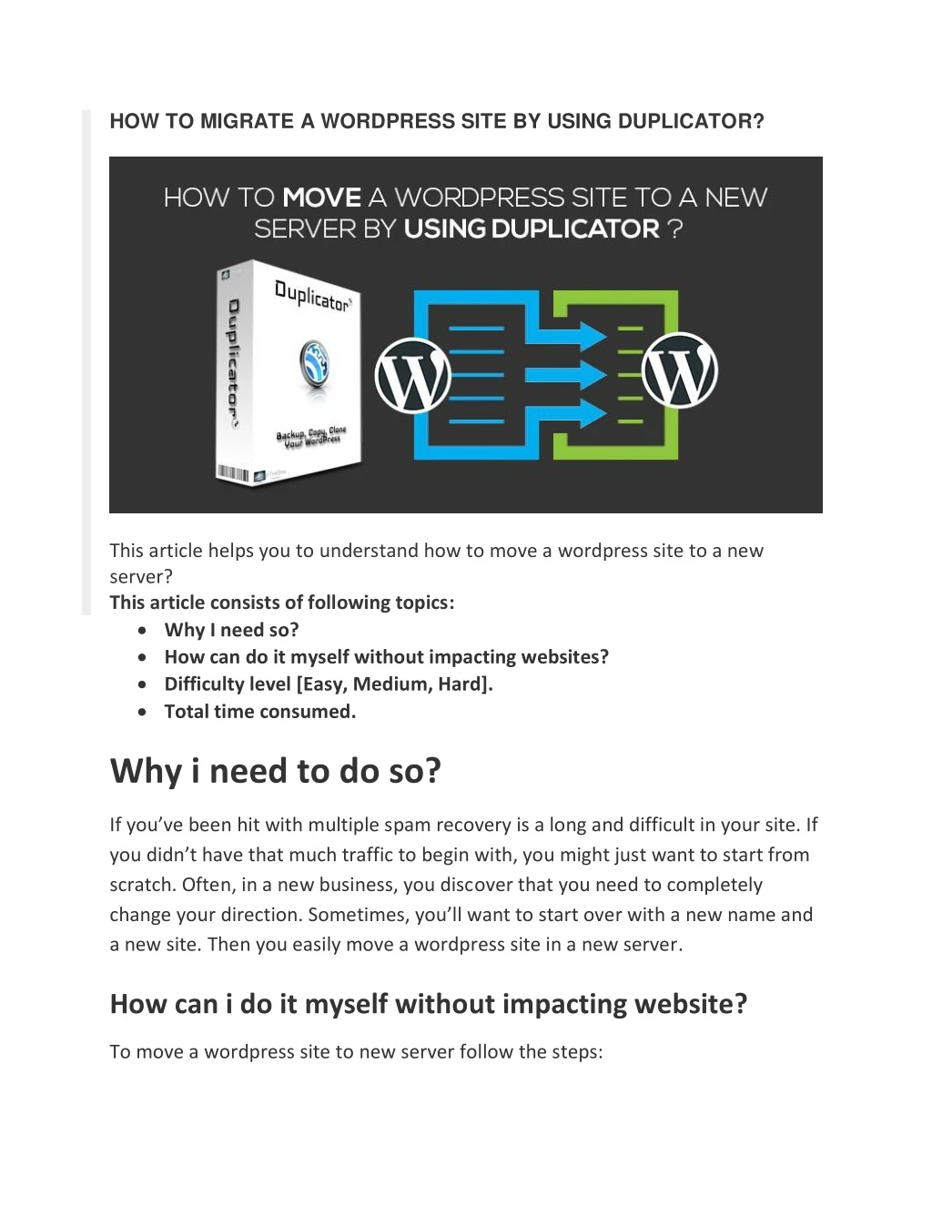 how to migrate a wordpress site by using