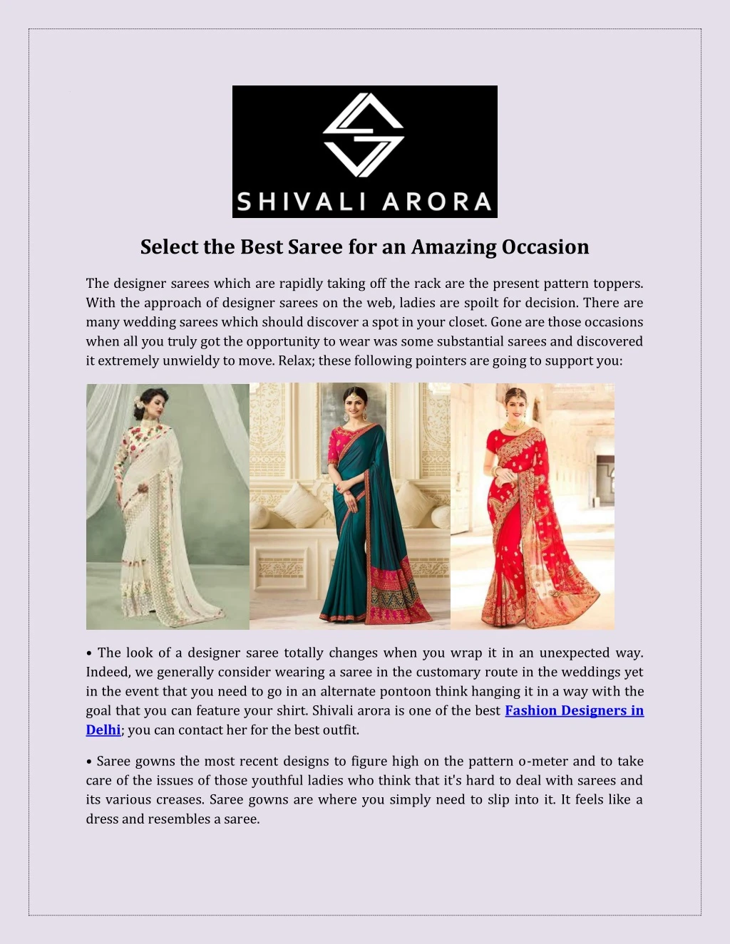 select the best saree for an amazing occasion