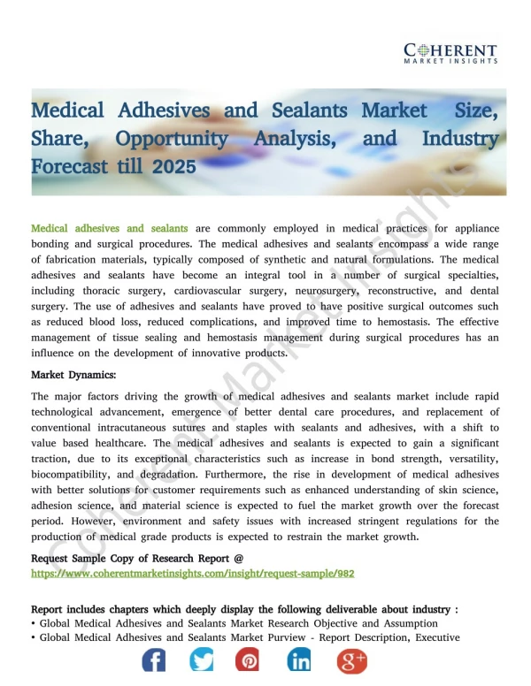 Medical Adhesives and Sealants Market Size, Share, Opportunity Analysis, and Industry Forecast till 2025