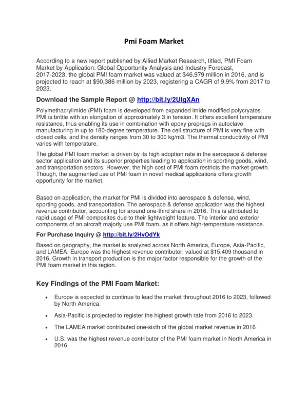 PMI Foam Market Expected to Reach $90,386 Million by 2023