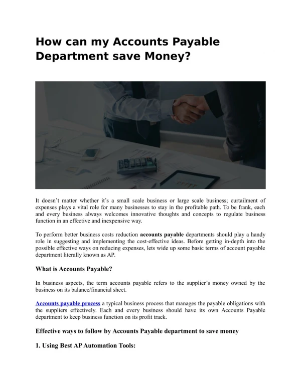 How can my Accounts Payable department save money?