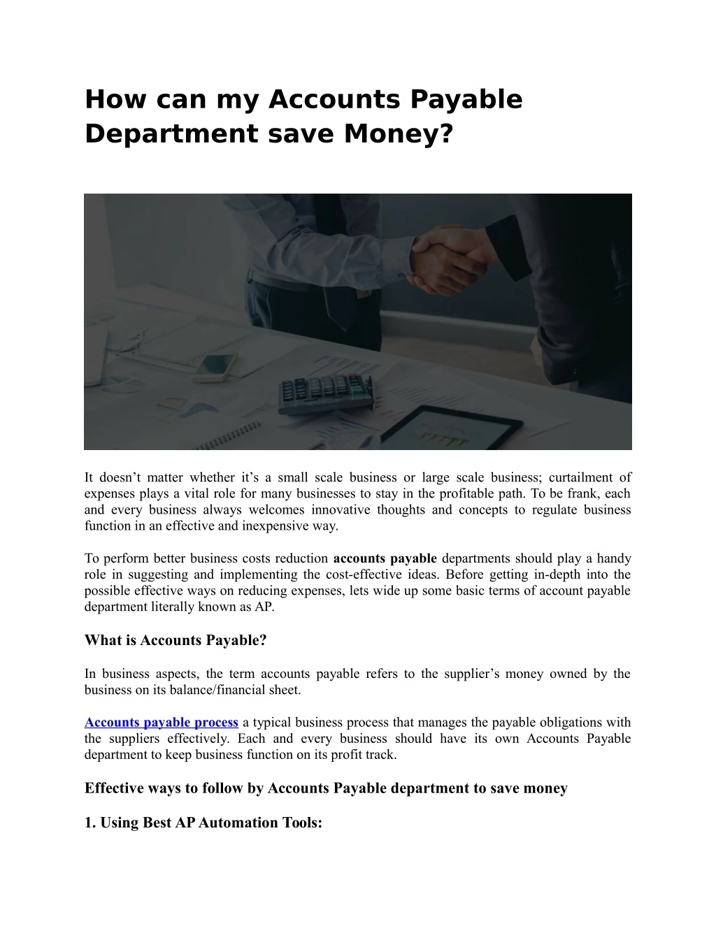 how can my accounts payable department save money