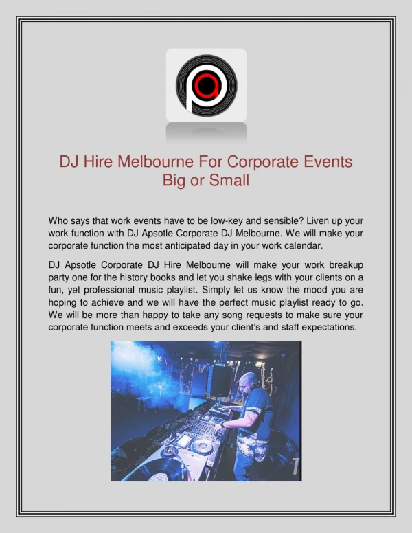 DJ Hire Melbourne For Corporate Events Big or Small