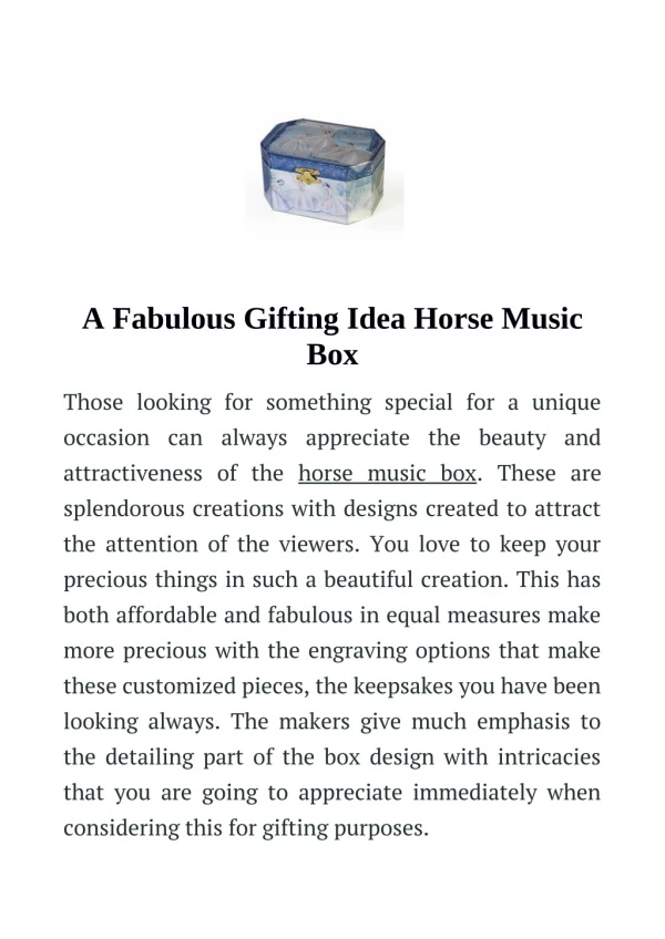 A Fabulous Gifting Idea Horse Music Box
