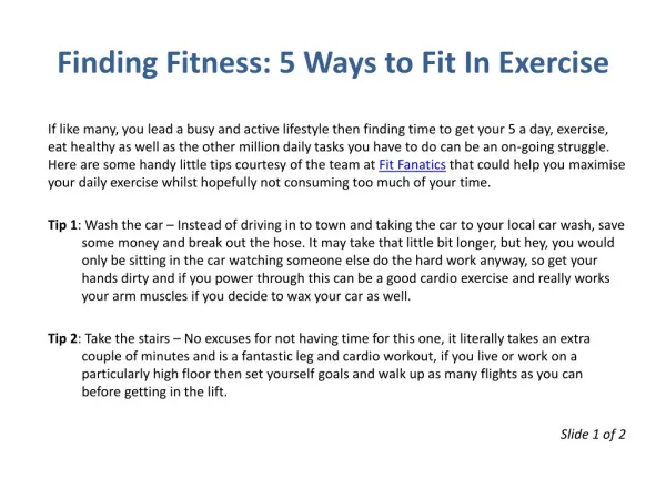Finding Fitness: 5 Ways to Fit In Exercise