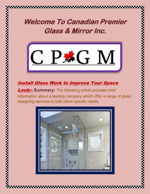 Glass Shower Enclosures Toronto, Glass Shower Installers Toronto - www.cpgmvaughan.com