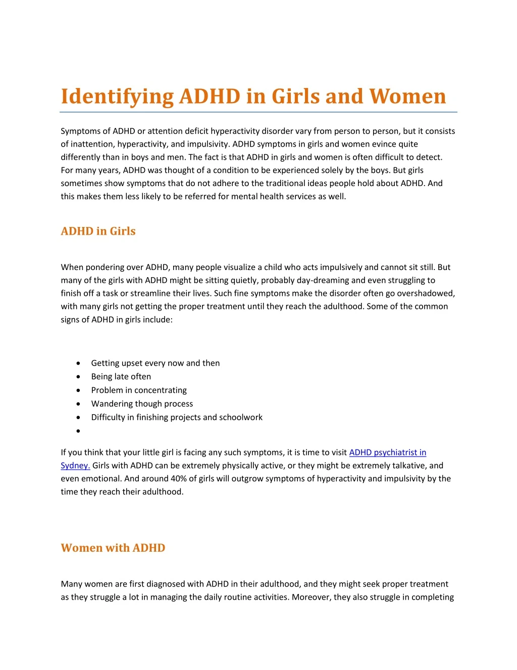 identifying adhd in girls and women