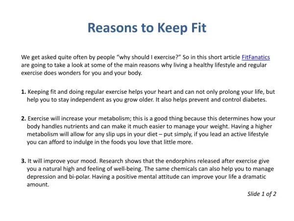 Reasons to Keep Fit