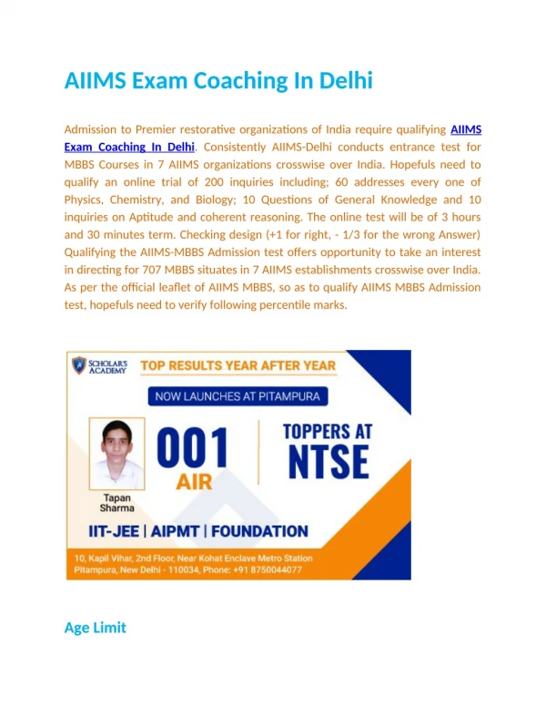 AIIMS Exam Coaching In Delhi | AIIMS Exam Preparation In Delhi