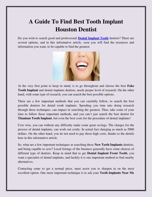 A Guide To Find Best Tooth Implant Houston Dentist