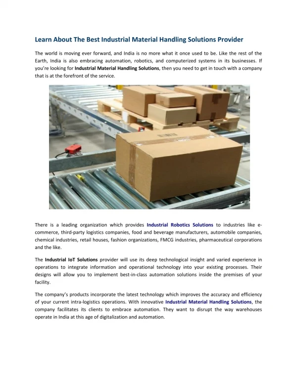 Learn About The Best Industrial Material Handling Solutions Provider