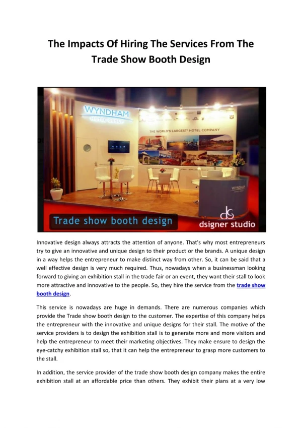 The Impacts Of Hiring The Services From The Trade Show Booth Design