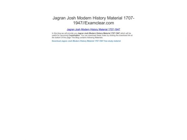 Jagran Josh Modern History Material 1707-1947//Examclear.com