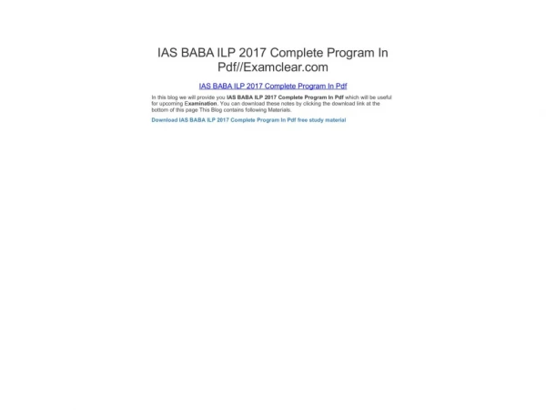 IAS BABA ILP 2017 Complete Program In Pdf//Examclear.com