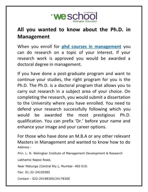 All you wanted to know about the Ph.D. in Management