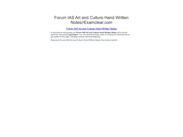 Forum IAS Art and Culture Hand Written Notes//Examclear.com