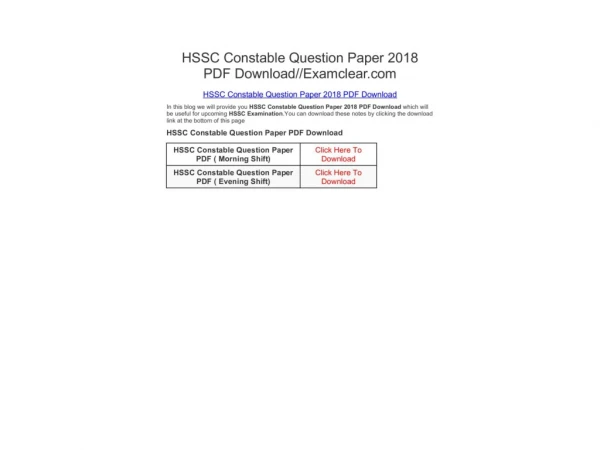 HSSC Constable Question Paper 2018 PDF Download//Examclear.com HSSC Constable Question Paper 2018 PDF Download In this b