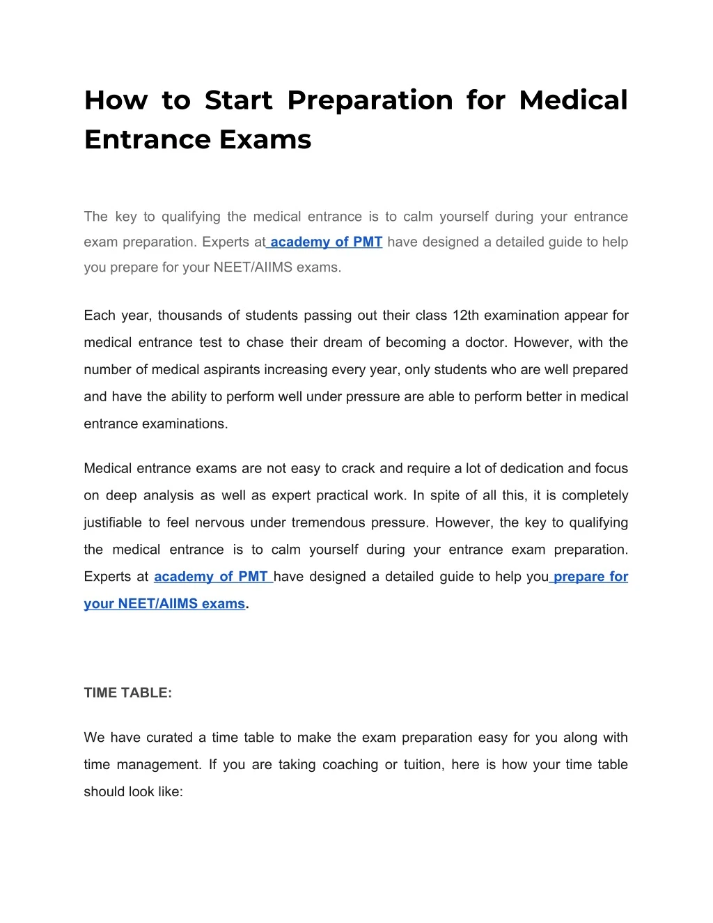 how to start preparation for medical entrance