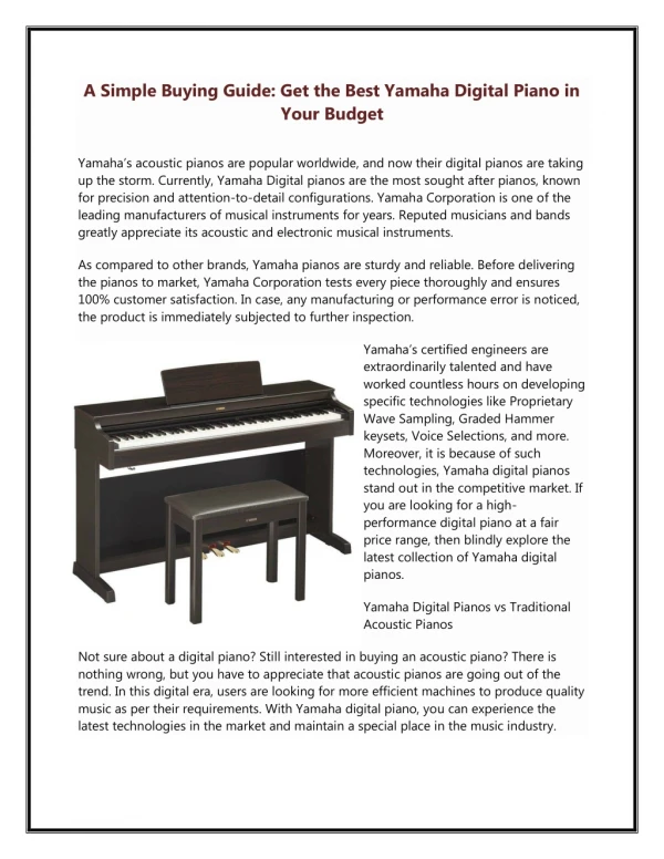 A Simple Buying Guide: Get the Best Yamaha Digital Piano in Your Budget