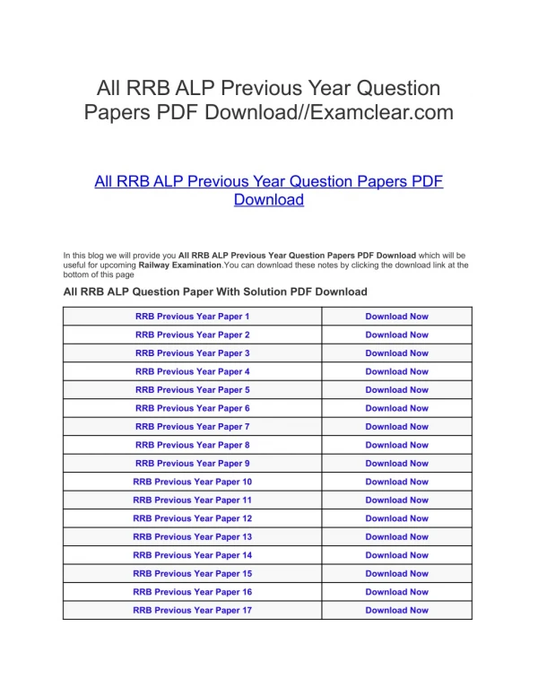 All RRB ALP Previous Year Question Papers PDF Download//Examclear.com
