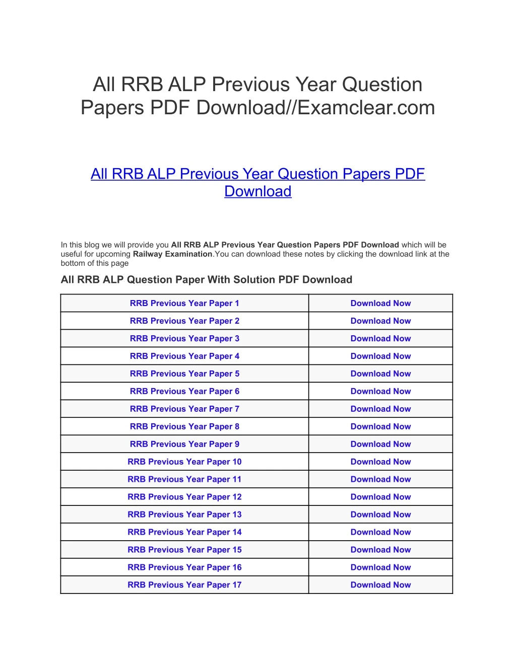 all rrb alp previous year question papers