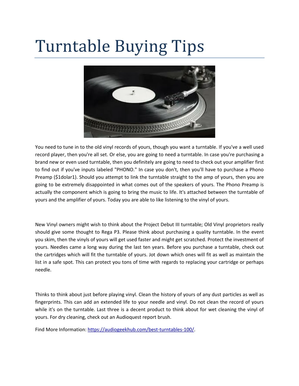 turntable buying tips
