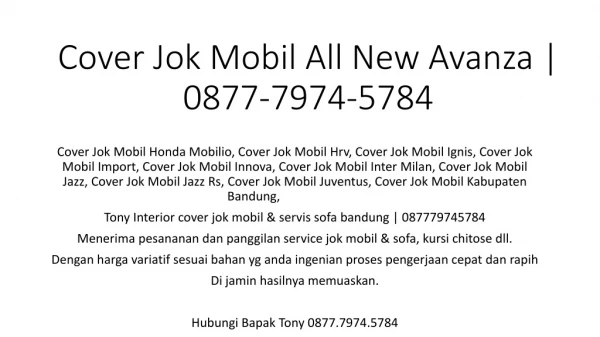 Cover Jok Mobil All New Avanza | 0877-7974-5784