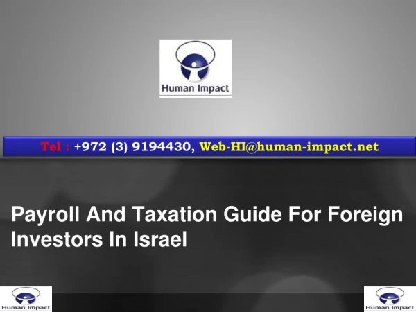 Payroll And Taxation Guide For Foreign Investors In Israel