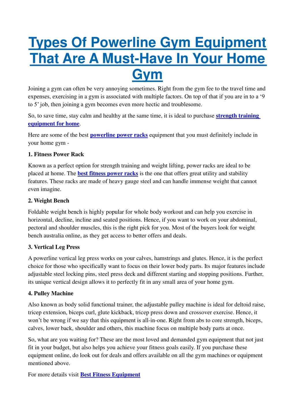 types of powerline gym equipment that are a must