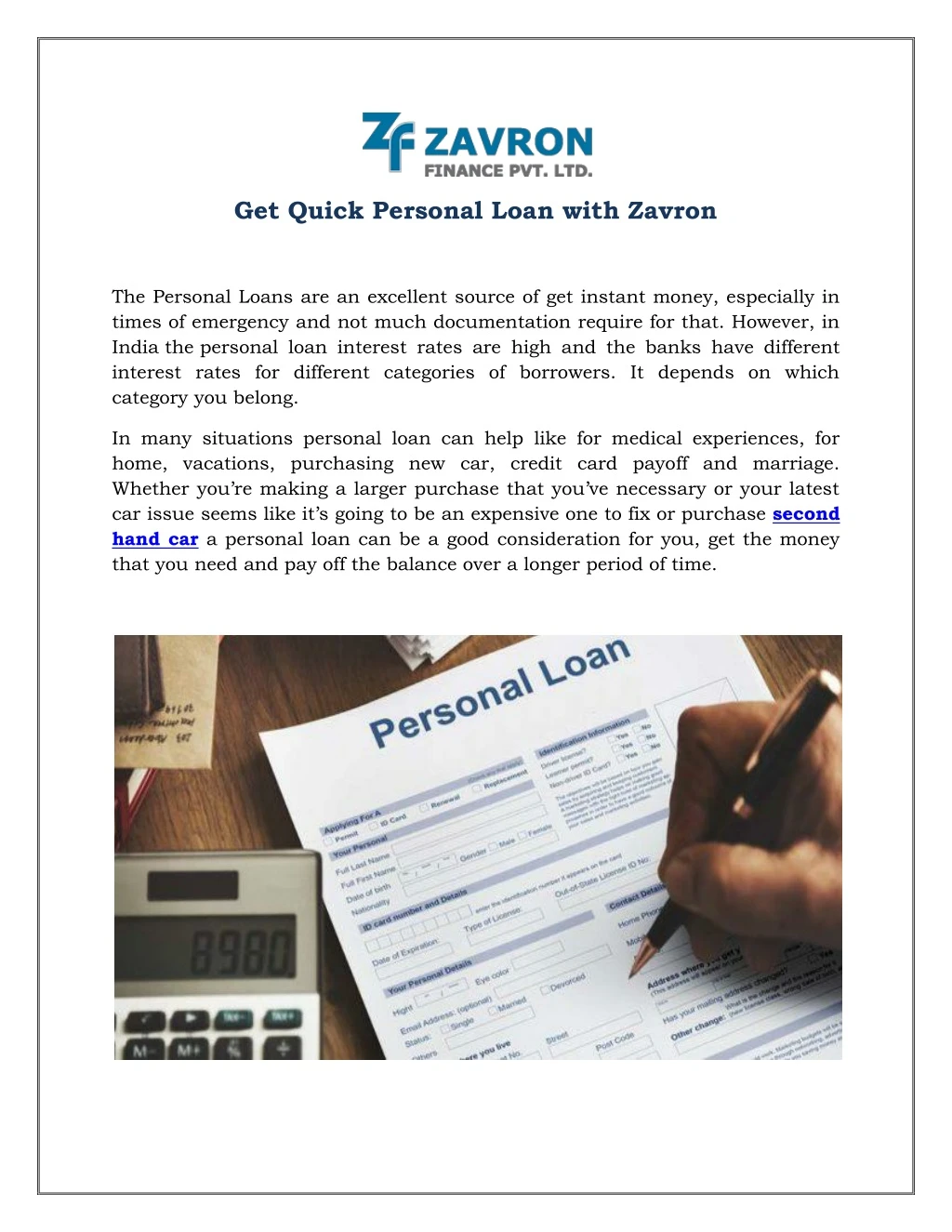 get quick personal loan with zavron