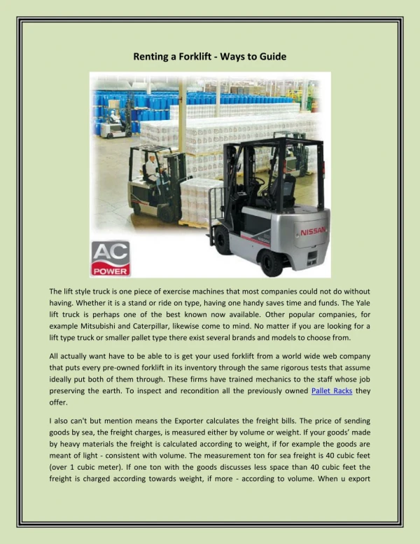 Renting a Forklift - Ways to Guide