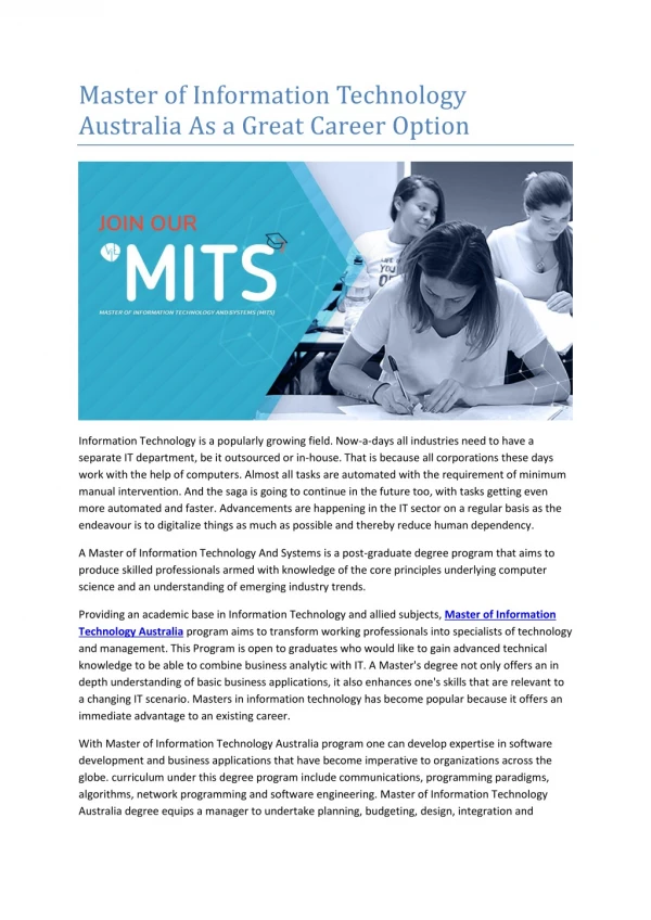 master of information technology australia