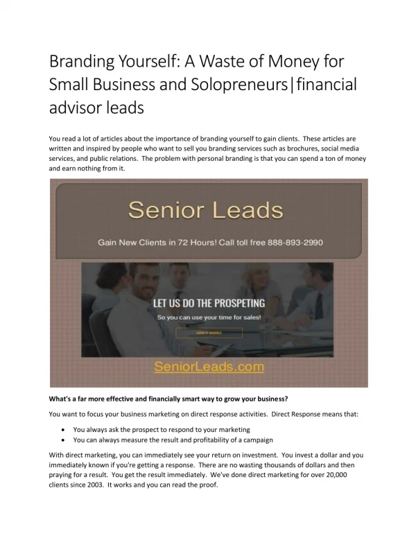Branding Yourself A Waste of Money for Small Business and Solopreneursfinancial advisor leads