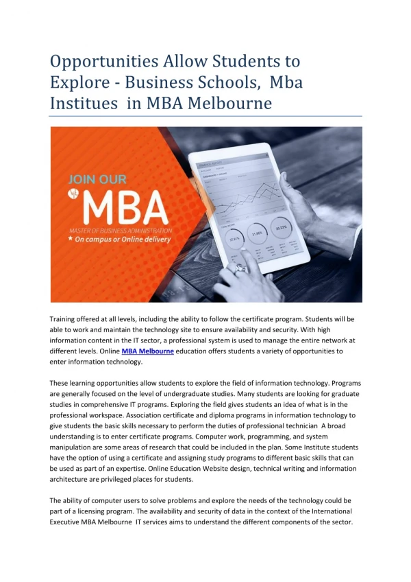 Master of Business Administration Melbourne
