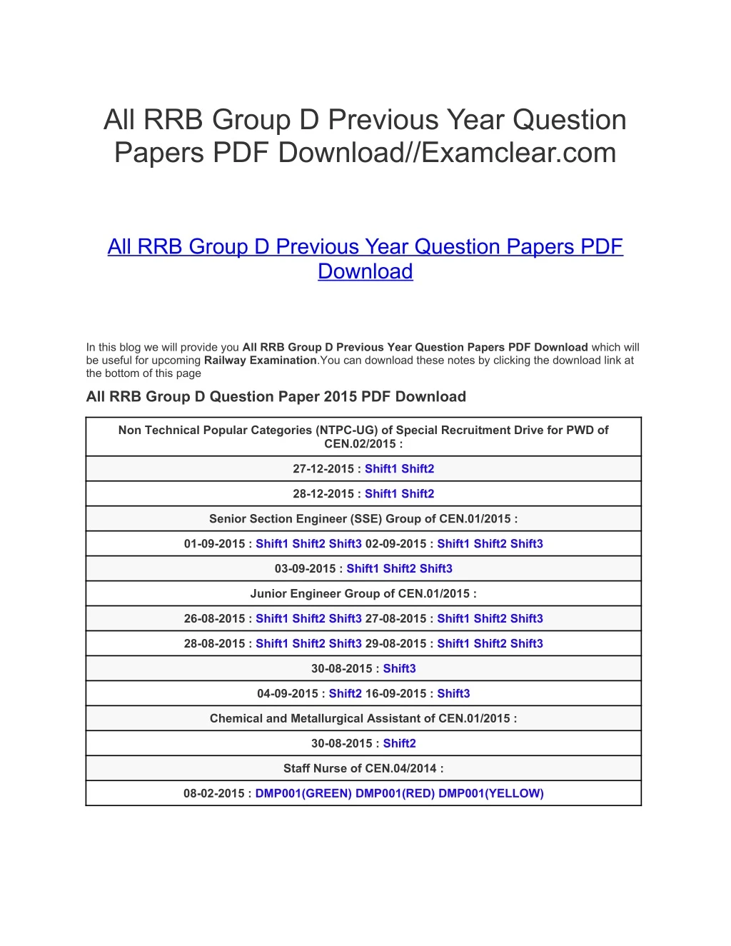 all rrb group d previous year question papers