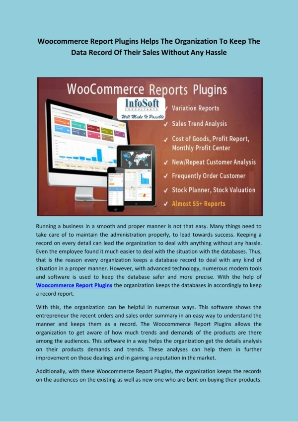 Woocommerce Report Plugins Helps The Organization To Keep The Data Record Of Their Sales Without Any Hassle