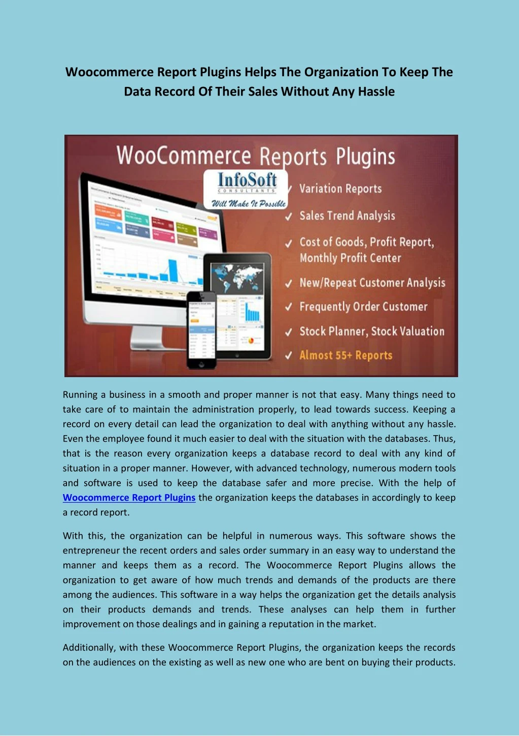 woocommerce report plugins helps the organization