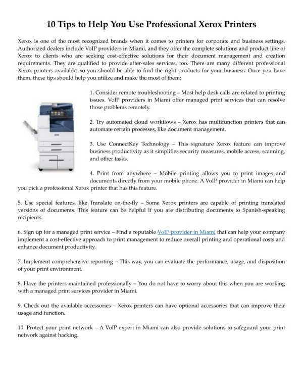 10 Tips to Help You Use Professional Xerox Printers