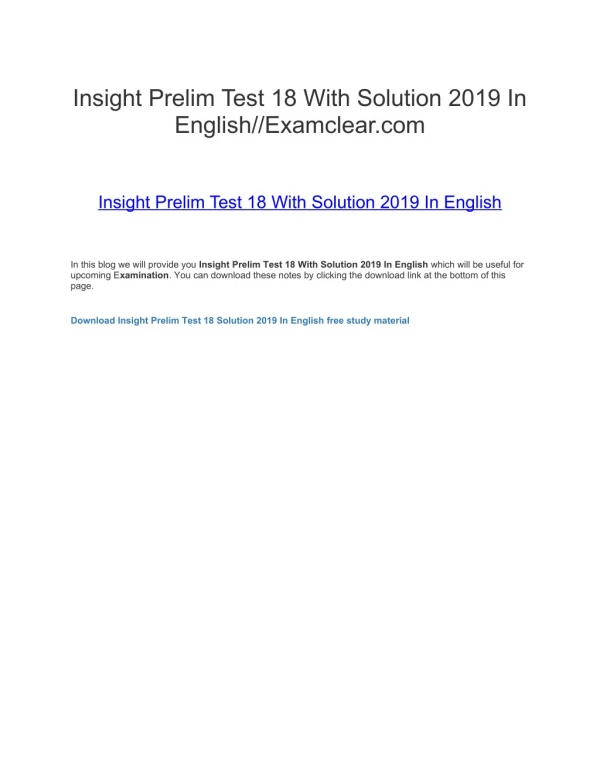 Insight Prelim Test 18 With Solution 2019 In English//Examclear.com