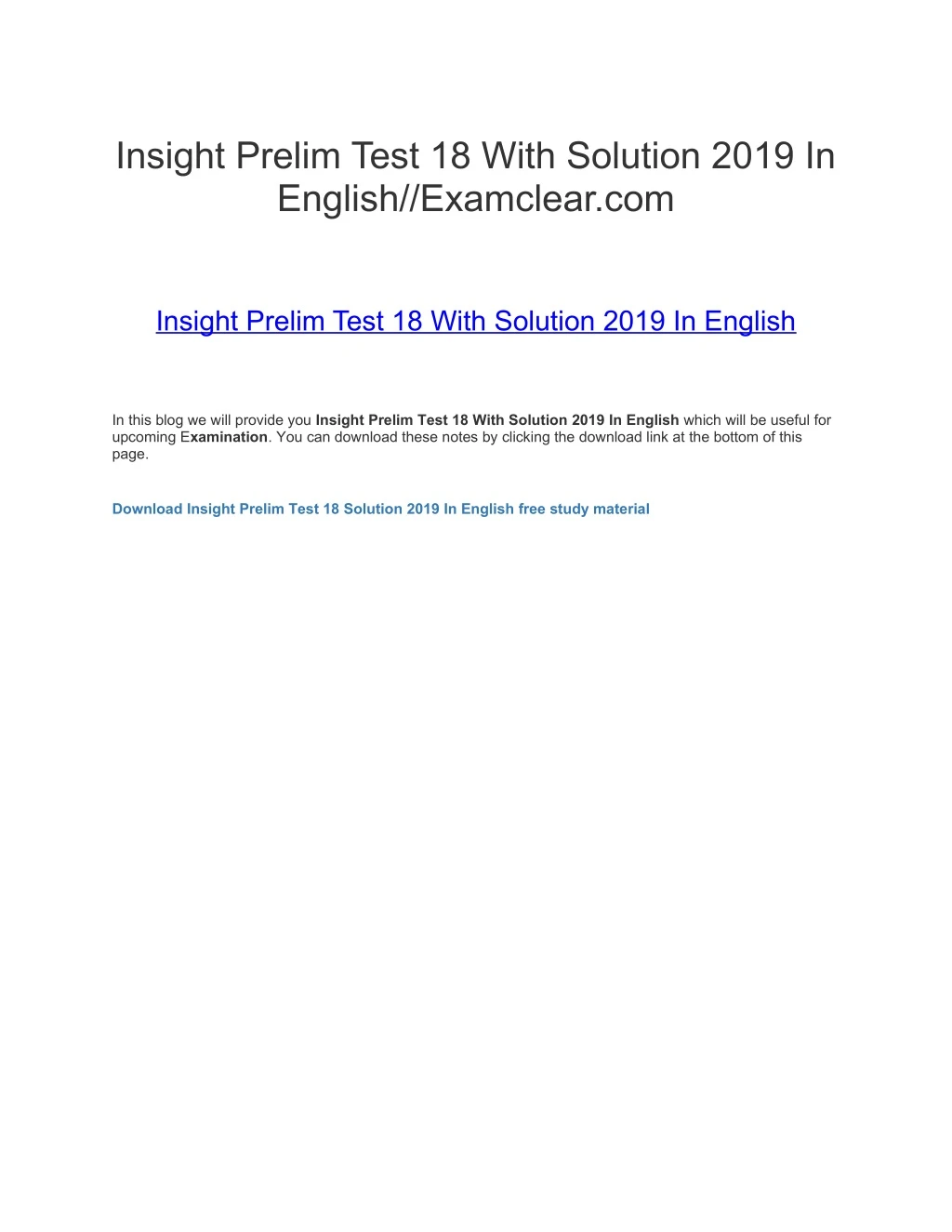 insight prelim test 18 with solution 2019