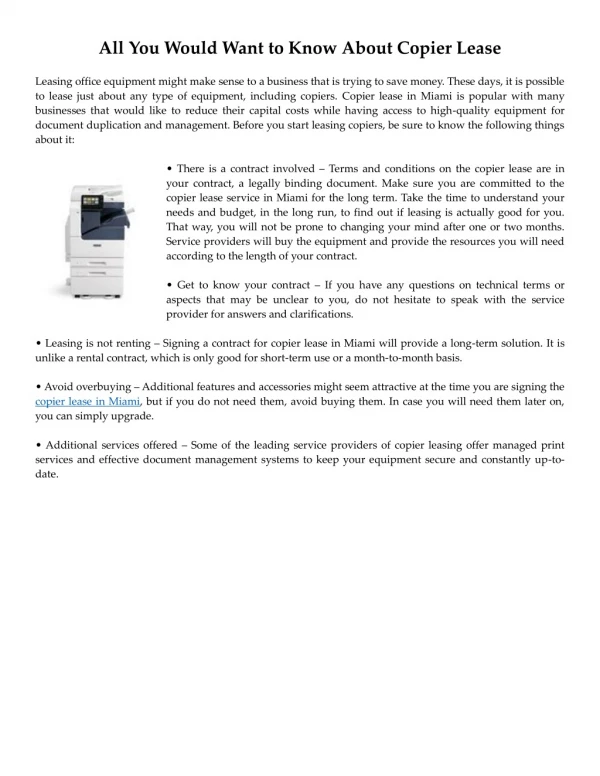 All You Would Want to Know About Copier Lease