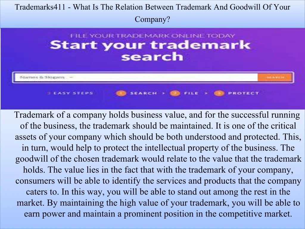 trademarks411 what is the relation between trademark and goodwill of your company