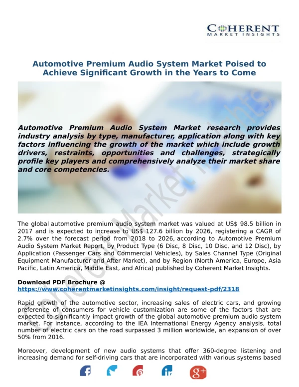Automotive Premium Audio System Market Poised to Achieve Significant Growth in the Years to Come