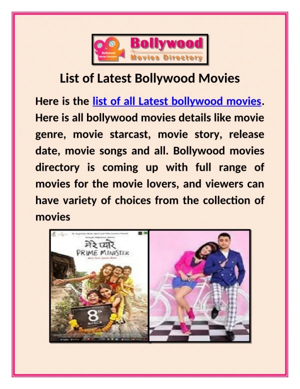 List Of Latest Bollywood Movie