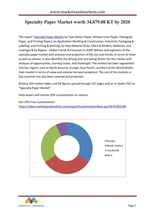 Specialty Paper Market worth 34,879.08 KT by 2020